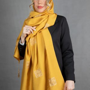 شال طرح نارسیس رنگ خردلی